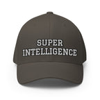Front view of the dark grey Super Intelligence cap with two-line lettering, a structured crown and curved visor.