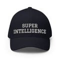 Front view of the dark navy Super Intelligence cap with two-line lettering, a structured crown and curved visor.