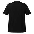 Back view of the black Super Intelligence T-shirt, showing its plain back, short sleeves and crew neckline.
